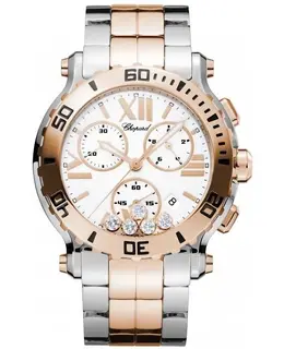 Chopard Happy Sport Chronograph White Dial Floating Diamonds 18K Rose Gold and Steel Women's Watch 288499-6002