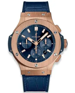 Hublot Big Bang 44mm 18kt Rose Gold Blue Dial Leather Strap Men's Watch 301.px.7180.lr