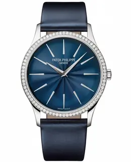 Patek Philippe Calatrava Blue Dial Diamond Leather Strap Women's Watch 4997/200g-001