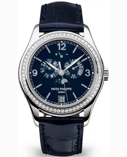 Patek Philippe Annual Calendar Moonphase Blue Dial Diamond Leather Strap Men's Watch 5147g-001