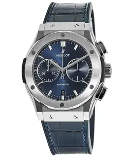 Hublot Classic Fusion Chronograph Blue Dial Titanium Case Leather Strap Men's Watch 521.nx.7170.lr