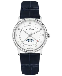 Blancpain Villeret Quantieme Phases de Lune White Dial Diamond Leather Strap Women's Watch 6126-4628-55b