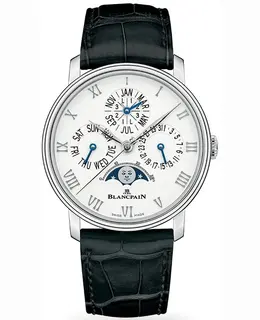 Blancpain Villeret White Chronograph Dial Black Leather Strap Men's Watch 6656-1127-55b