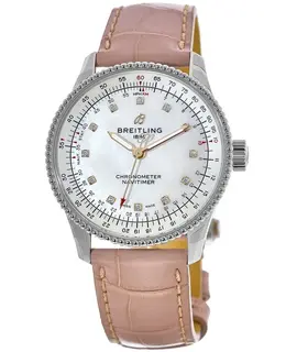 Breitling Navitimer Automatic 35 Mother of Pearl Diamond Dial Leather Strap Women's Watch a17395211a1p4