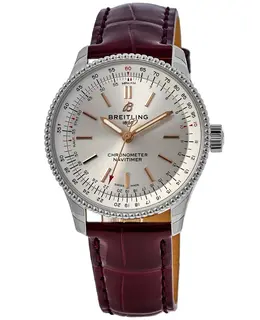 Breitling Navitimer Automatic 35 Silver Dial Burgundy Leather Strap Women's Watch a17395f41g1p1