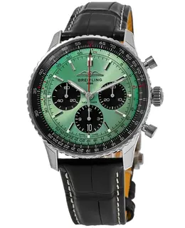 Breitling Navitimer B01 Chronograph 43 Green Dial Leather Strap Men's Watch ab0138241l1p1