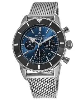 Breitling Superocean Heritage B01 Chronograph 44 Blue Dial Steel Mesh Band Men's Watch ab0162121c1a1