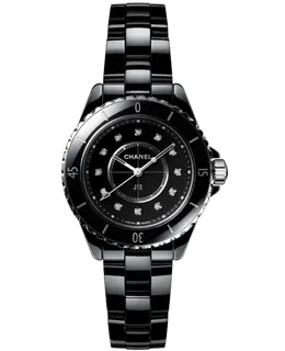 Chanel J12 33mm Black Ceramic Diamond Dial Women's Watch h5701