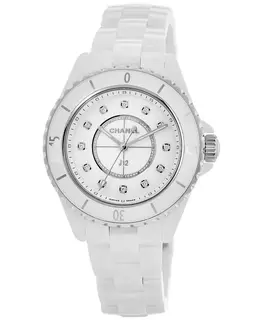Chanel J12 33mm White Ceramic Diamond Dial Women's Watch h5703