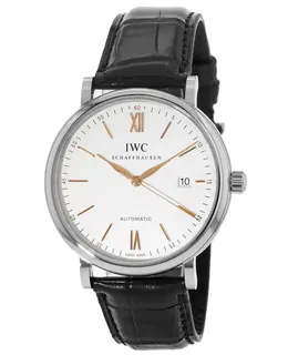 IWC Portofino Automatic Silver & Gold Dial Black Leather Strap Men's Watch iw356517