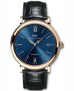 IWC Portofino Automatic Blue Dial Black Leather Strap Men's Watch iw356522