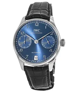 IWC Portugieser Automatic 7 Day Power Reserve Blue Dial Leather Strap Men's Watch iw500710