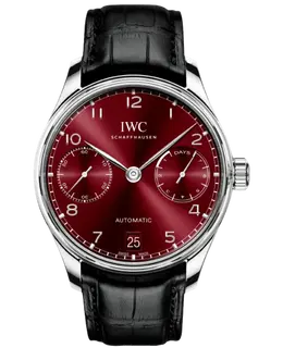 IWC Portugieser Automatic 7 Day Power Reserve Burgundy Dial Leather Strap Men's Watch iw500714