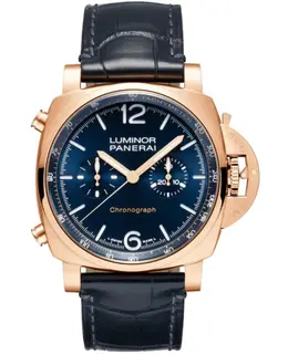 Panerai Luminor Chrono 18kt Rose Gold Blue Dial Leather Strap Men's Watch pam01111