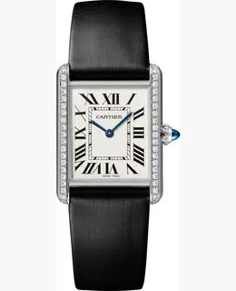 Cartier Tank Must Large Silver Dial Diamond Leather Strap Women's Watch w4ta0017