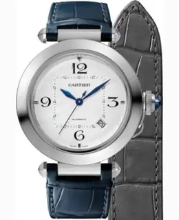 Cartier Pasha 41mm Silver Dial Leather Strap Men's Watch wspa0010