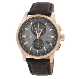 Citizen Perpetual World Time Chronograph Grey Dial Mens Watch at8113-12h