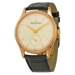 Pre-owned Jaeger LeCoultre Master Grande Ultra Thin Mens Watch Rose Dial, Black Leather Strap Q1352420-BK