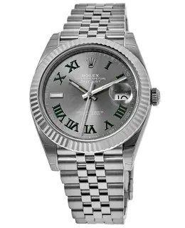 Rolex Datejust 41 Steel & White Gold Wimbledon Dial Fluted Bezel Men's Watch m126334-0022