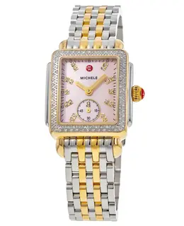 Michele Deco Mid Pink Mother of Pearl Dial Diamond Two-Tone Steel Women's Watch mww06v000129