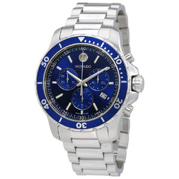 Movado Series 800 Chronograph Mens Watch Blue Dial with Aluminium Bezel Top Ring Article: 2600141