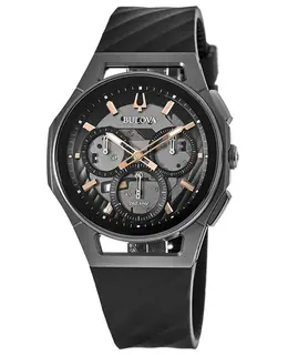 Bulova Curv Chronograph Dark Grey Dial Black Rubber Strap Men's Watch 98a162