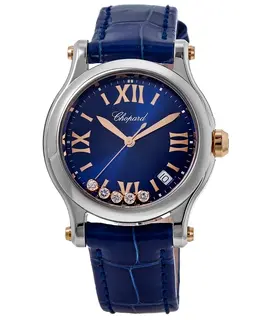 Chopard Happy Sport Round 36mm Blue Dial Leather Strap Women's Watch 278582-6012