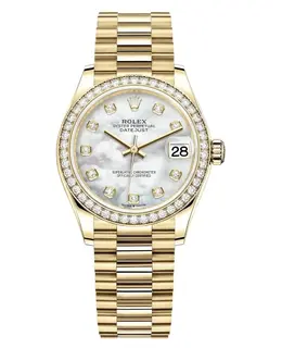 Rolex Datejust 31 Yellow Gold Mother-of-Pearl Diamond Dial Diamond Bezel Women's Watch m278288rbr-0006