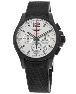 Longines Conquest V.H.P. Silver Chronograph Dial Black Rubber Strap Men's Watch l3.717.2.76.9