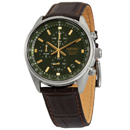 Seiko Chronograph Quartz SSB385 Mens Green Dial Watch