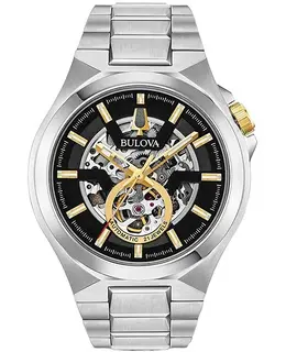 Bulova Maquina Automatic Black Skeleton Dial Stainless Steel Men's Watch 98a224