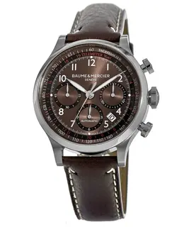 Baume & Mercier Capeland Chronograph 42mm Automatic Grey Dial Leather Strap Men's Watch 10002