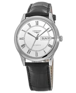 Longines Flagship Automatic White Day-Date Dial Leather Strap Men's Watch l4.899.4.21.2