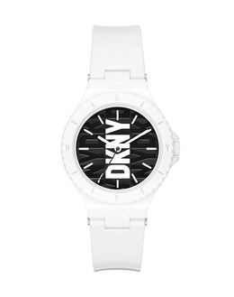 DKNY Watch 50304302TA featuring brand logo, buckle fastening, stainless steel case and rubber strap