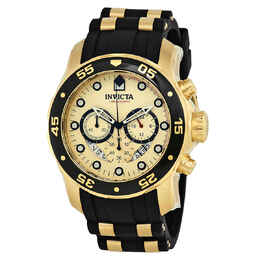 Invicta Pro Diver Chronograph Gold Dial Black Polyurethane Mens Watch 17566