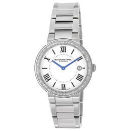 Raymond Weil Jasmine Diamond Women's Date Watch Round 35mm Stainless Steel Case with Sapphire Crystal and Solid Back