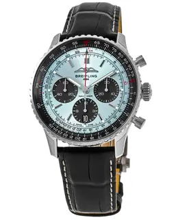 Authentic Breitling Navitimer B01 Chronograph 43 with Ice Blue Dial and Black Alligator Leather Strap