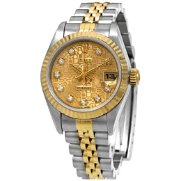 Pre-owned Rolex Datejust Automatic Diamond Gold Dial Ladies Watch Model: 69173CDJ