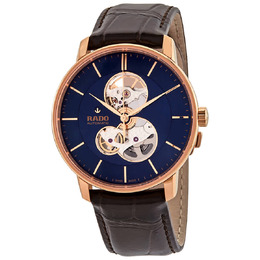 Rado Coupole Classic Open Heart Automatic Blue Dial Mens Leather Watch r22895215