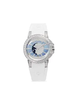 Harry Winston 2010 Pre-Owned Ocean Watch Model 20066959, Silver Blue Baton Dial, White Gold Case, Rubber Strap