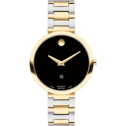 Movado Museum Classic Automatic Two-Tone Yellow Gold & Stainless Steel Black Dial Ladies Watch Model 0607679