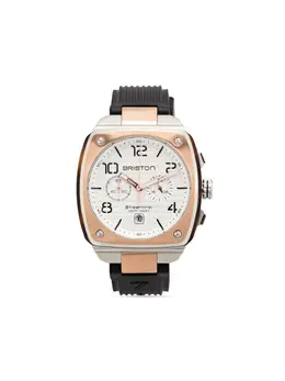 BRISTON WATCHES Streamliner Urban - White Dial, Stainless Steel Case, Cushion Shape with Arabic Dial and Baton Hands - 42mm, Date Display, Chronograph Counters - Screw-down Crown & Rubber Strap Pin Buckle Fastening - Part No: 19094749