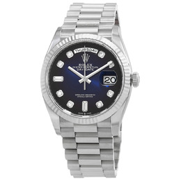 Rolex Day-Date 36 Automatic Blue Diamond Dial 18kt White Gold President Watch 128239bldp