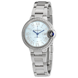 Cartier Ballon Bleu 33 mm Automatic Diamond Blue Dial Ladies Watch w4bb0028