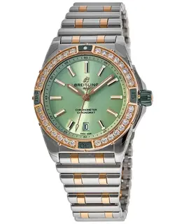 Breitling Super Chronomat Automatic 38 Diamond Green Dial Steel & Rose Gold Women's Watch - Model U17356531L1U1