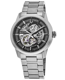 Bulova Sutton Black Skeleton Dial Steel Men's Watch 96a208