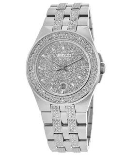 Bulova Crystal Swarovski Crystal Pave Dial Stainless Steel Men's Watch 96b235