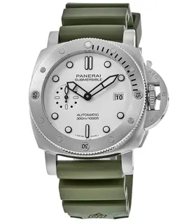 Panerai Submersible QuarantaQuattro Bianco White Dial Rubber Men's Watch pam01226