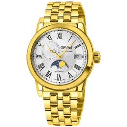 Gevril Madison Automatic White Dial Mens Watch 2592, Yellow Gold-tone Stainless Steel Case & Bracelet, Fixed Bezel, Roman Hour Markers
