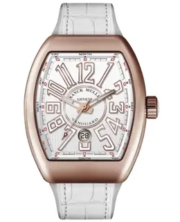 Franck Muller Vanguard Classical White Dial 18k Rose Gold Men's Watch with Leather Strap Model V45SCDTBC